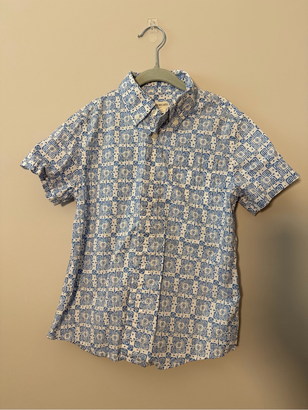 Crewcuts Boys Blue & White Short Sleeve Button-Down Shirt